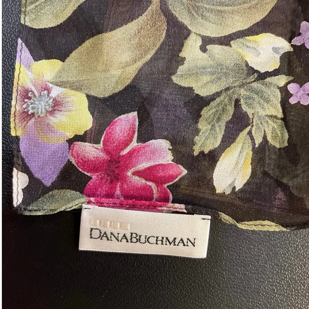Dana Buchman Floral Sheer Scarf Black Pink Cream 20x69 Lightweight Wrap